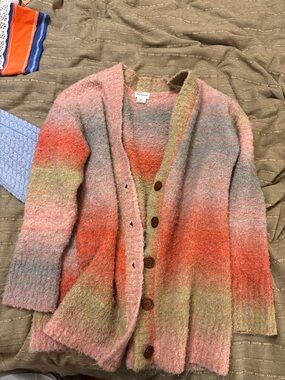 Free People Pastel Striped Fuzzy Crewneck Sweater - Pink, Orange, Green, Gray